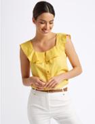 Marks & Spencer Linen Rich Square Neck Blouse Ochre