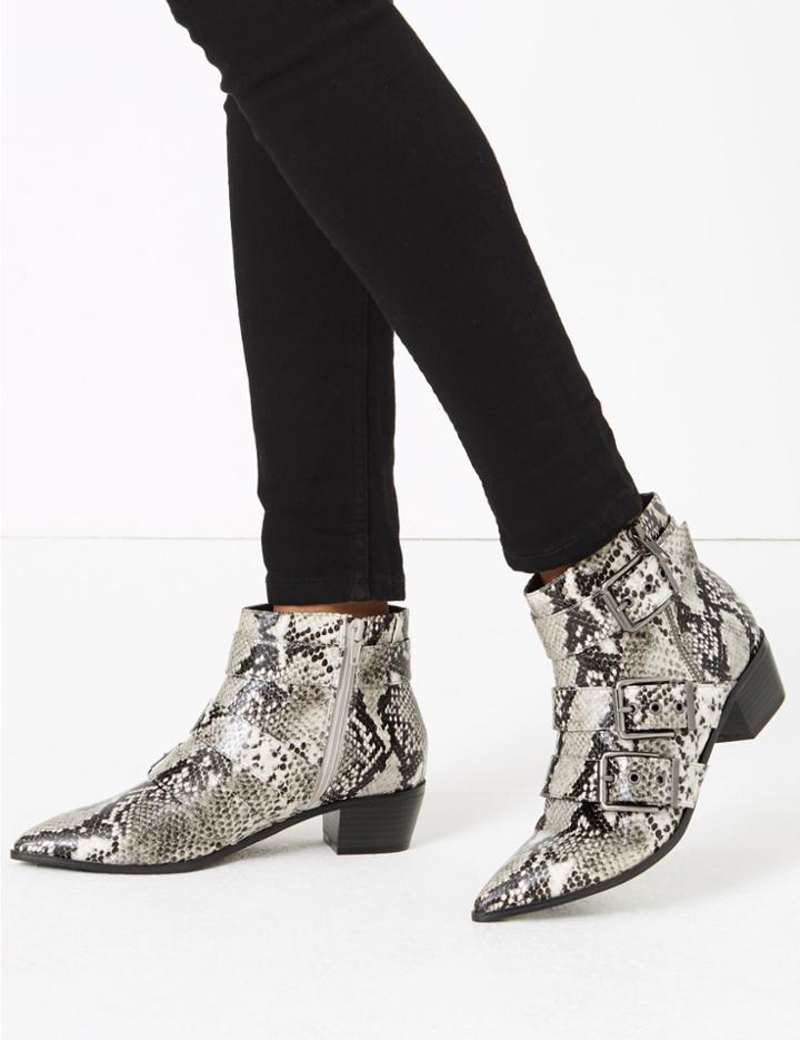 Marks & Spencer Snakeskin Print Multi Buckle Ankle Boots Grey Mix