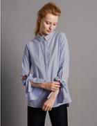 Marks & Spencer Pure Cotton Striped Poplin Shirt Chambray