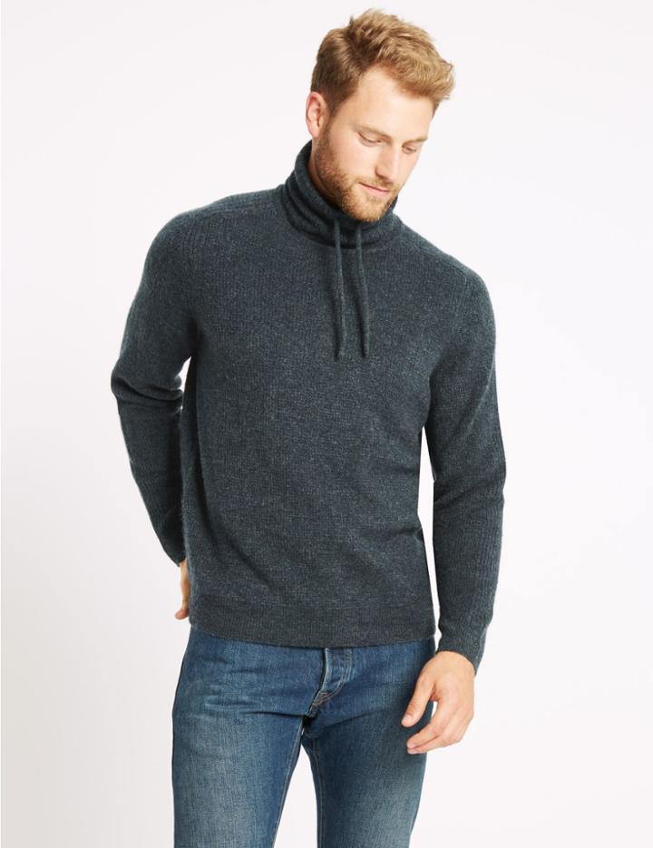 Marks & Spencer Cord Funnel Neck Jumper Navy Marl