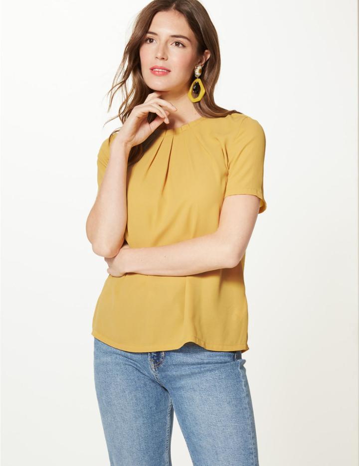 Marks & Spencer Round Neck Short Sleeve Shell Top Dark Yellow