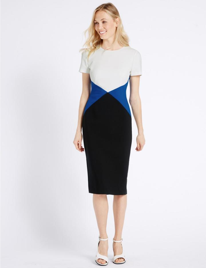 Marks & Spencer Triangular Colour Block Shift Dress Blue Mix