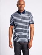 Marks & Spencer Pure Cotton Striped Polo Shirts Denim Mix