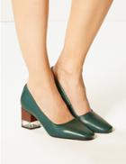 Marks & Spencer Leather Block Heel Court Shoes Green
