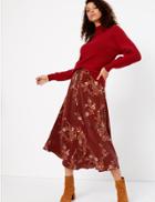 Marks & Spencer Floral Midi Slip Skirt Red Mix