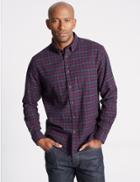 Marks & Spencer Pure Cotton Checked Shirt Dark Aubergine