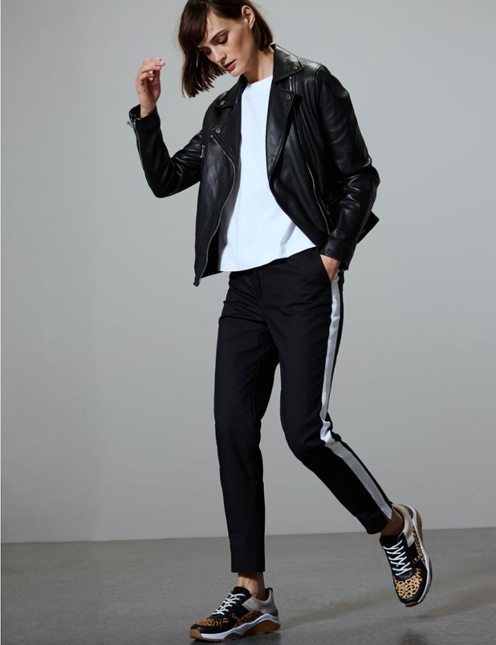 Marks & Spencer Straight Leg Side Stripe Trousers Black Mix