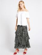 Marks & Spencer Tier Striped A-line Maxi Skirt Ivory Mix