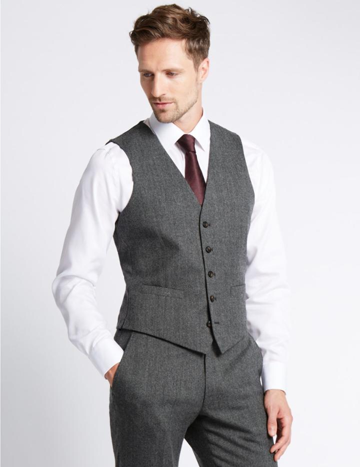 Marks & Spencer Grey Textured Slim Fit Waistcoat Grey