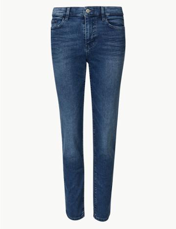 Marks & Spencer Petite Straight Leg Ankle Grazer Jeans Medium Blue