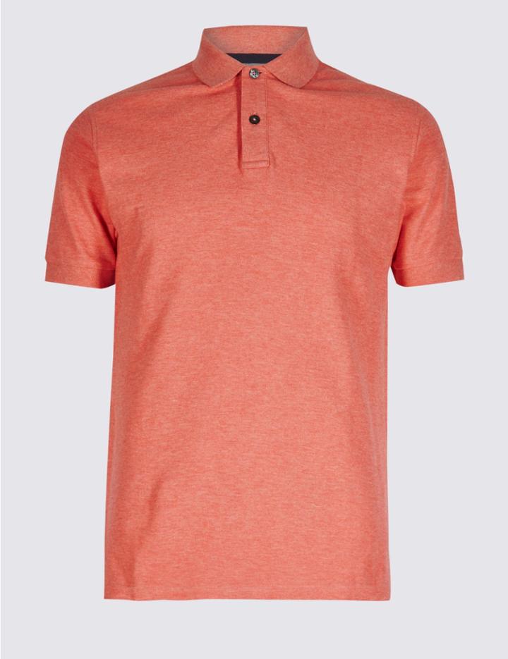 Marks & Spencer Slim Fit Pure Cotton Polo Shirt Flame