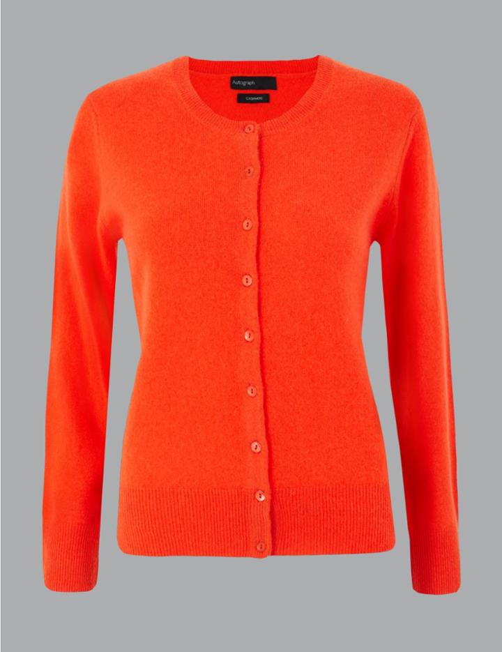 Marks & Spencer Pure Cashmere Button Detailed Cardigan Dark Orange