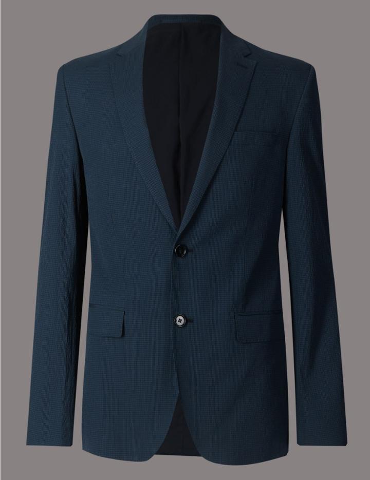 Marks & Spencer Cotton Rich Textured Seersucker Jacket Navy