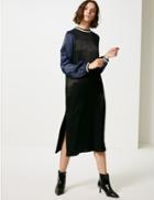 Marks & Spencer Colour Block Long Sleeve Shift Midi Dress Navy Mix