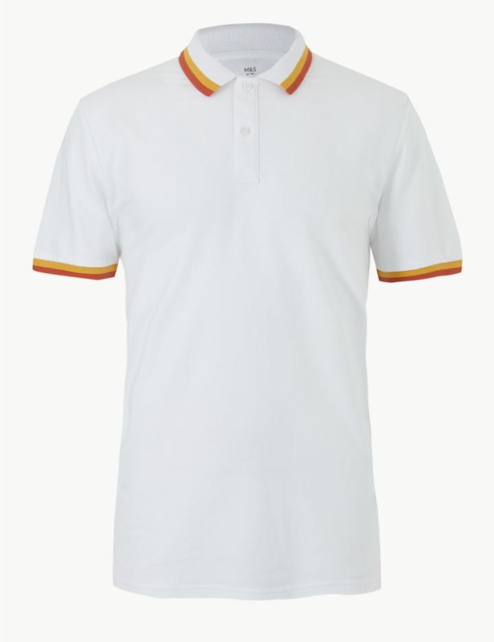 Marks & Spencer Pure Cotton Polo Shirt White Mix