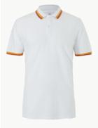 Marks & Spencer Pure Cotton Polo Shirt White Mix