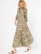 Marks & Spencer Pure Cotton Floral Print Shirt Maxi Dress Khaki Mix