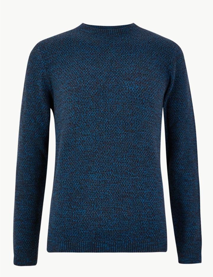 Marks & Spencer Pure Cotton Textured Jumper Blue Mix