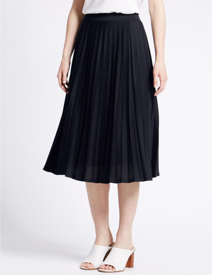 Marks & Spencer Pleated A-line Midi Skirt Navy