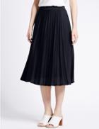 Marks & Spencer Pleated A-line Midi Skirt Navy