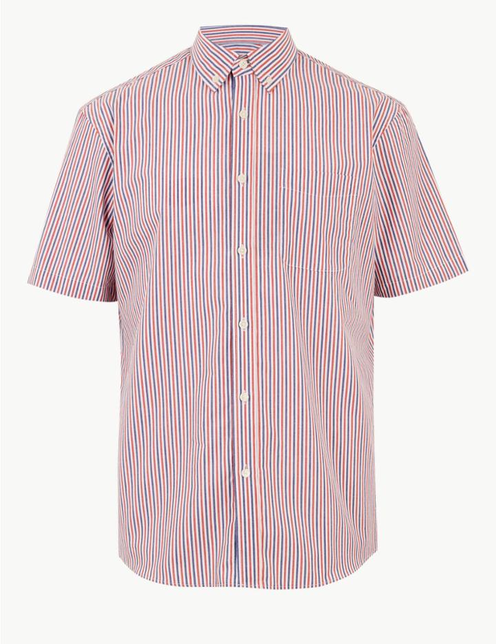 Marks & Spencer Pure Cotton Striped Shirt Red Mix