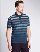Marks & Spencer Pure Cotton Striped Polo Shirt Indigo Mix