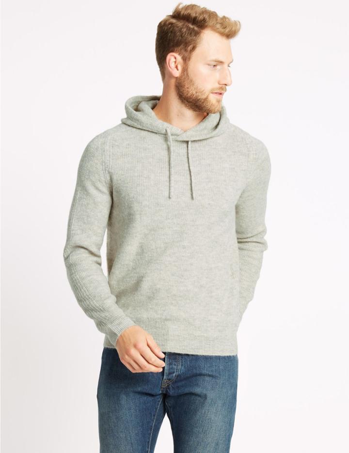 Marks & Spencer Hooded Textured Jumper Grey Marl