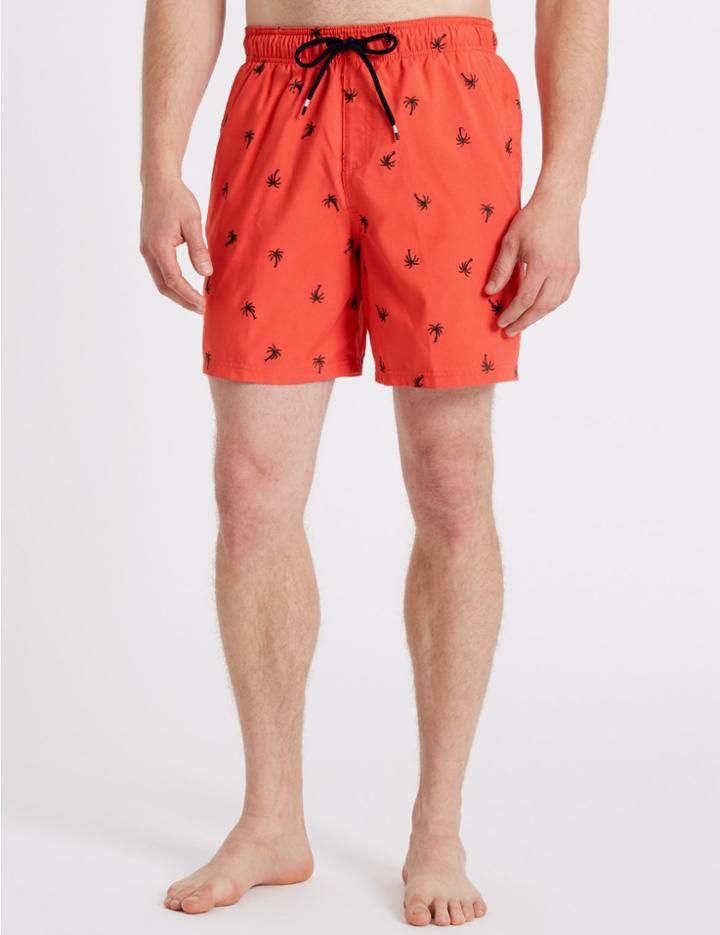 Marks & Spencer Palm Tree Embroidered Quick Dry Swim Shorts Coral Mix