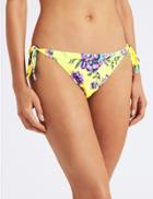 Marks & Spencer Floral Print Tie Side Bikini Bottoms Yellow Mix