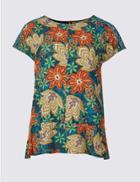 Marks & Spencer Floral Print Short Sleeve Shell Top Teal Mix