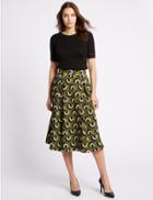 Marks & Spencer Jacquard Print A-line Midi Skirt Brown Mix