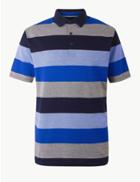 Marks & Spencer Supima&reg; Cotton Striped Polo Shirt Blue Mix