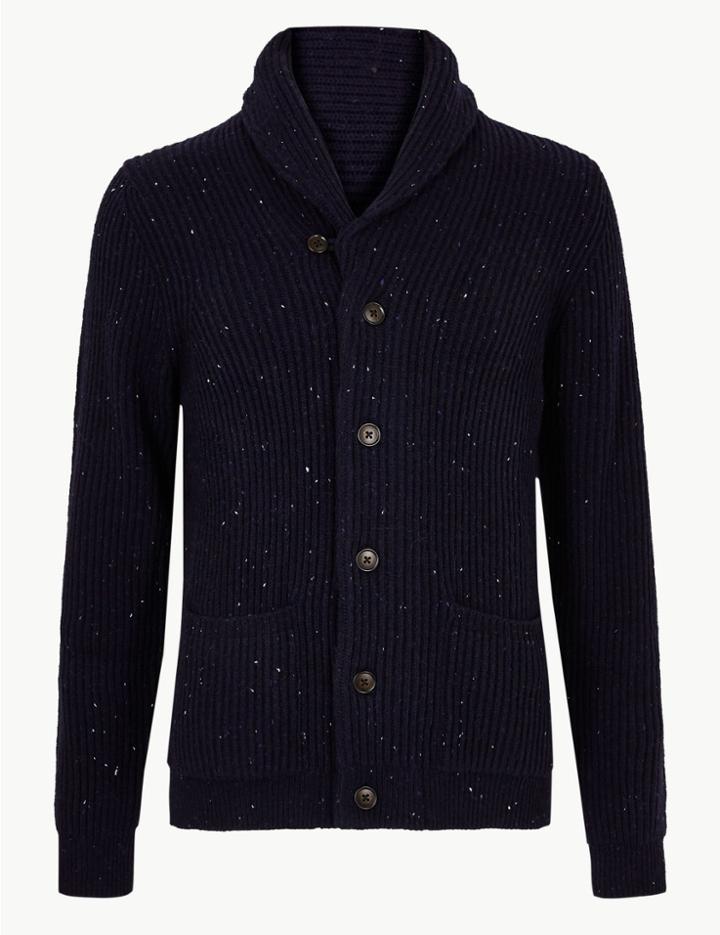 Marks & Spencer Shawl Neck Cardigan With Wool Navy