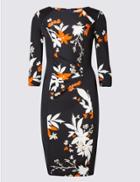 Marks & Spencer Petite Floral Print Shift Dress Black Mix
