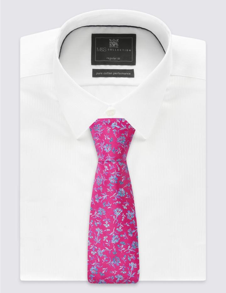 Marks & Spencer Pure Silk Floral Print Tie Bright Magenta