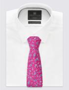 Marks & Spencer Pure Silk Floral Print Tie Bright Magenta