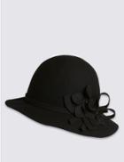 Marks & Spencer Pure Wool Floral Cloche Hat Black