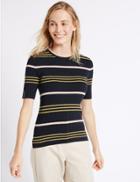 Marks & Spencer Striped Half Sleeve Jumper Navy Mix