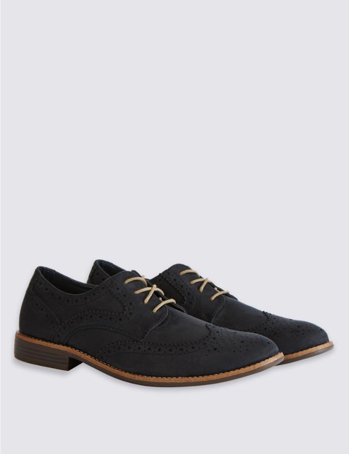 Marks & Spencer Suedette Brogue Shoes Navy