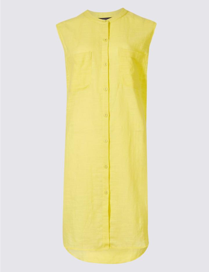 Marks & Spencer Pure Cotton Sleeveless Shirt Dress Yellow