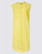 Marks & Spencer Pure Cotton Sleeveless Shirt Dress Yellow