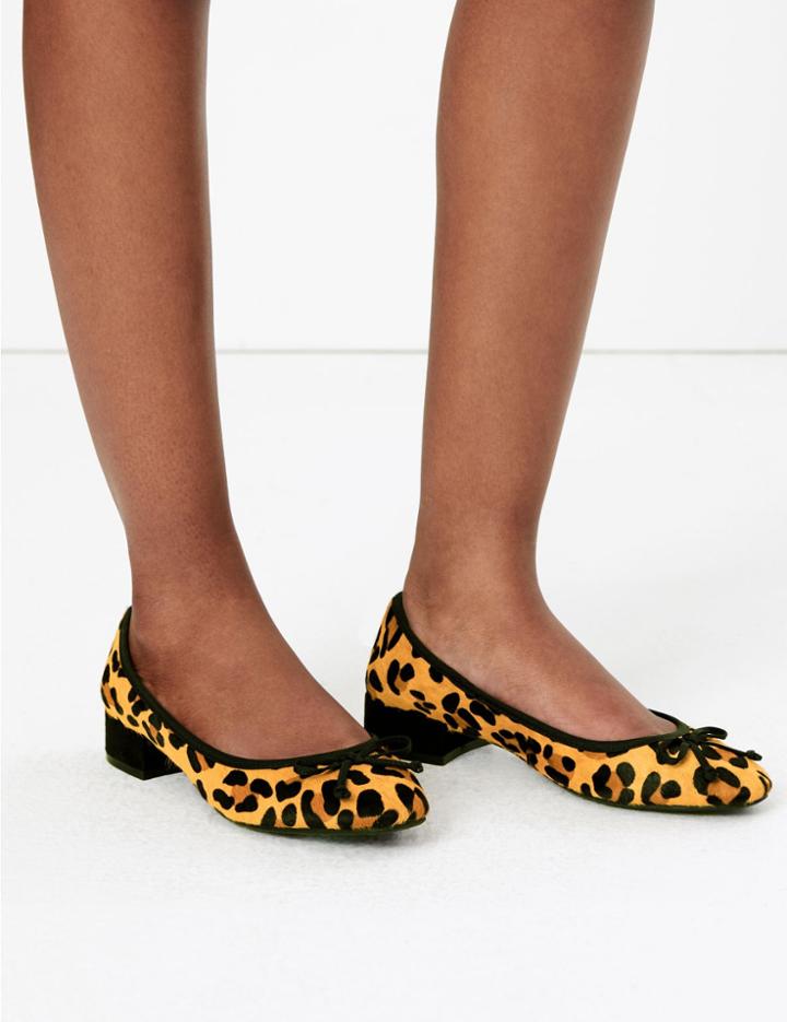 Marks & Spencer Leather Bow Detailed Ballet Pumps Brown Mix