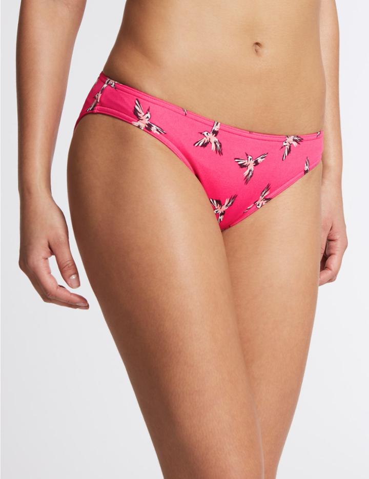 Marks & Spencer Bird Print Hipster Bikini Bottoms Pink Mix