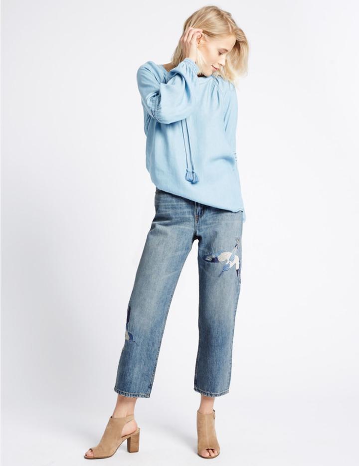 Marks & Spencer Mid Rise Cropped Straight Leg Denim Jeans Light Indigo