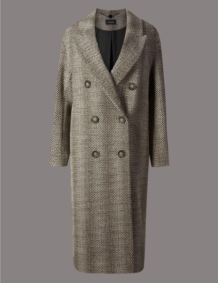 Marks & Spencer Textured Double Breasted Coat Brown Mix