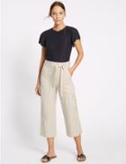 Marks & Spencer Linen Blend Wide Leg Cropped Trousers Stone
