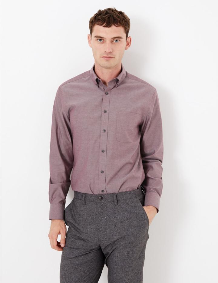 Marks & Spencer Cotton Easy Iron Tailored Fit Oxford Shirt Burgundy