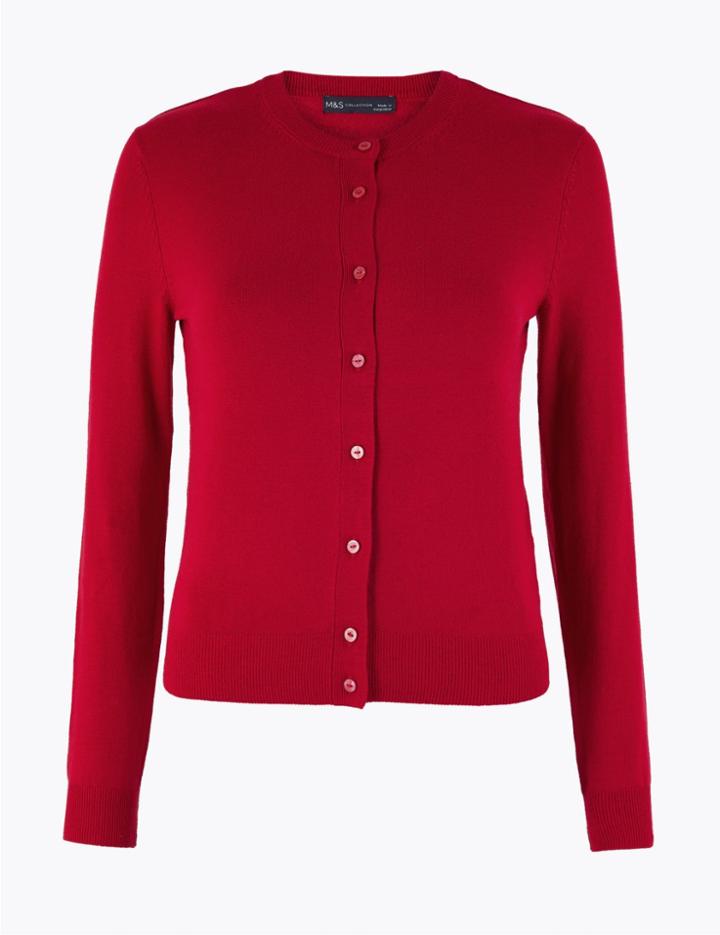Marks & Spencer Round Neck Cardigan Cerise
