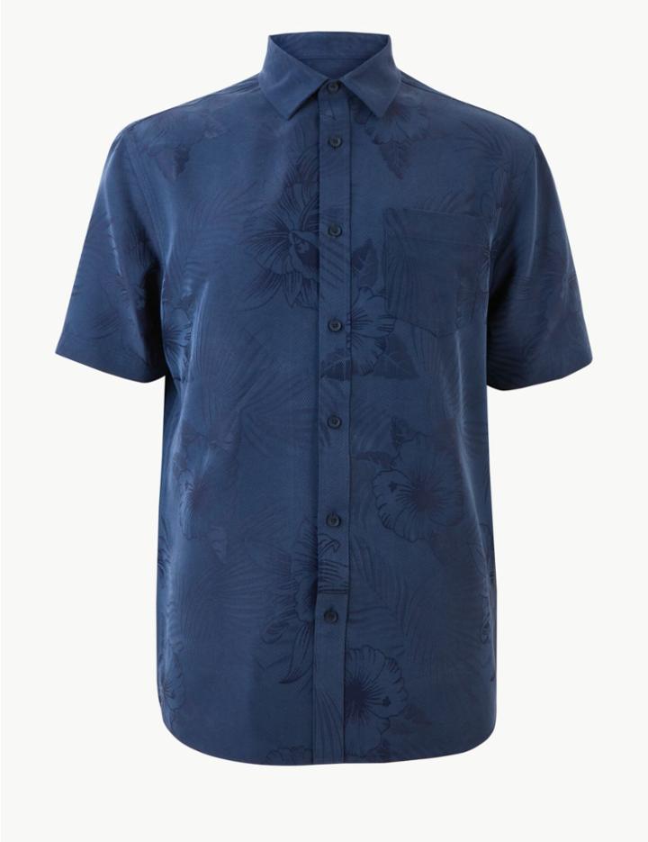 Marks & Spencer Modal Rich Floral Print Shirt Navy