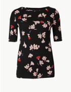 Marks & Spencer Pure Cotton Floral Print Round Neck T-shirt Black Mix